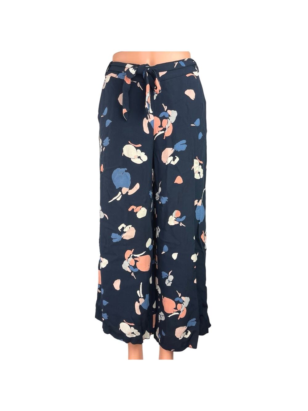 Marks & Spencer Women's Navy Floral Print Mid Rise Wide Leg Trouser Pants 36